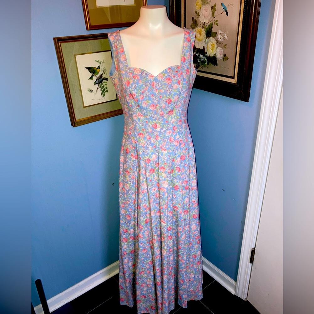 Vintage 1996 Laura Ashley Tea dress + bolero Floral Periwinkle blue sz 10 usa